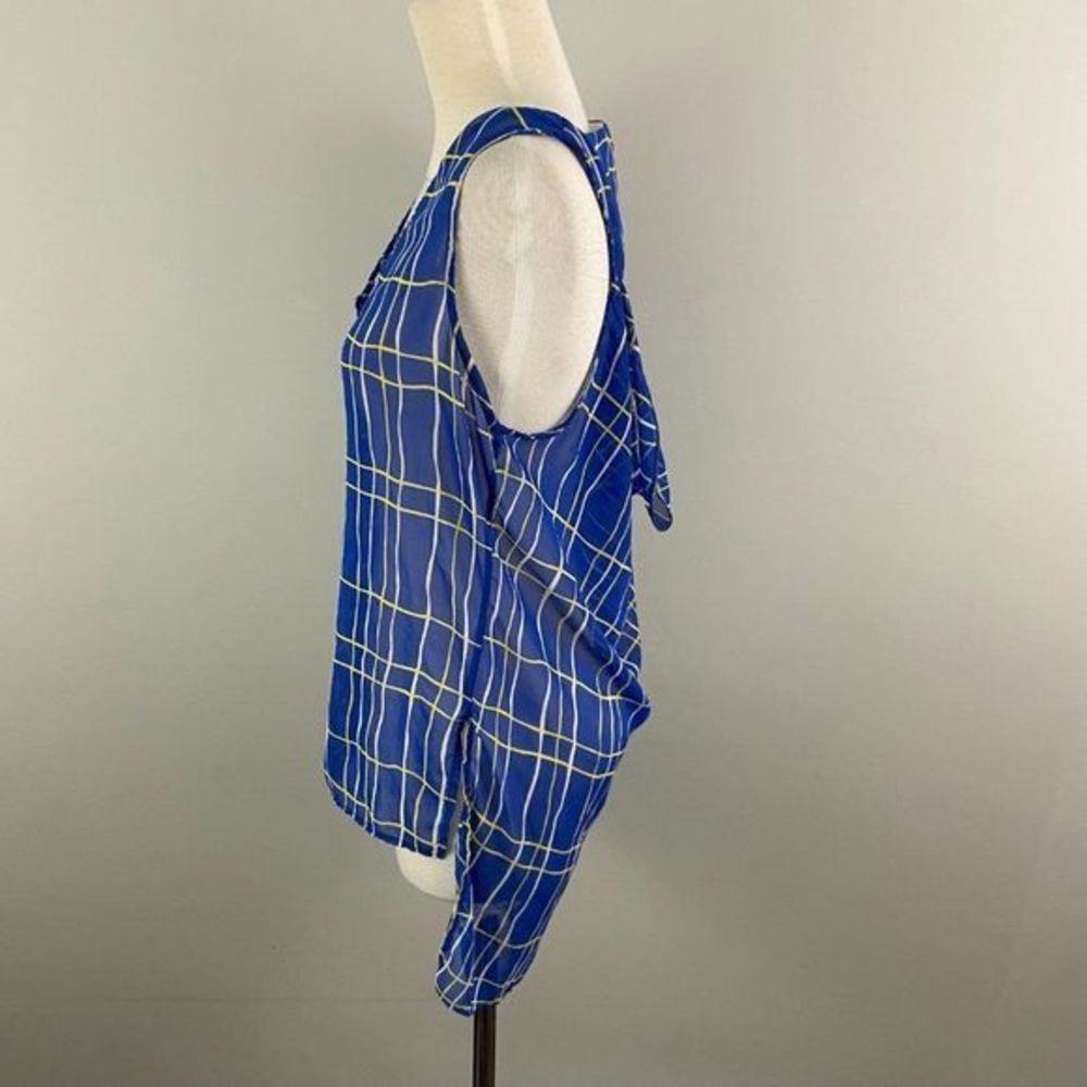 SWEET RAIN Blue & Yellow Plaid Open Back Blouse - Picture 4 of 8